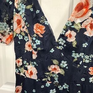 Lulu's Spring Perfection Navy Blue Floral Jacquard Tie-Back Maxi Dress